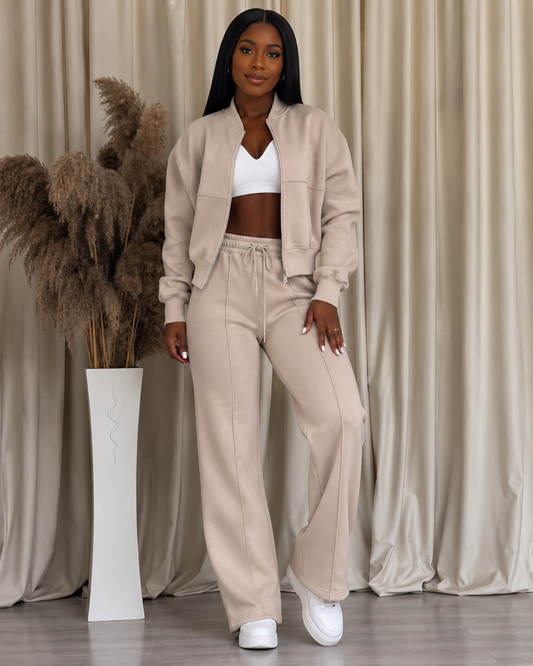 Taupe Grey 2pc Zip SweatSet (Polyester & Wool)