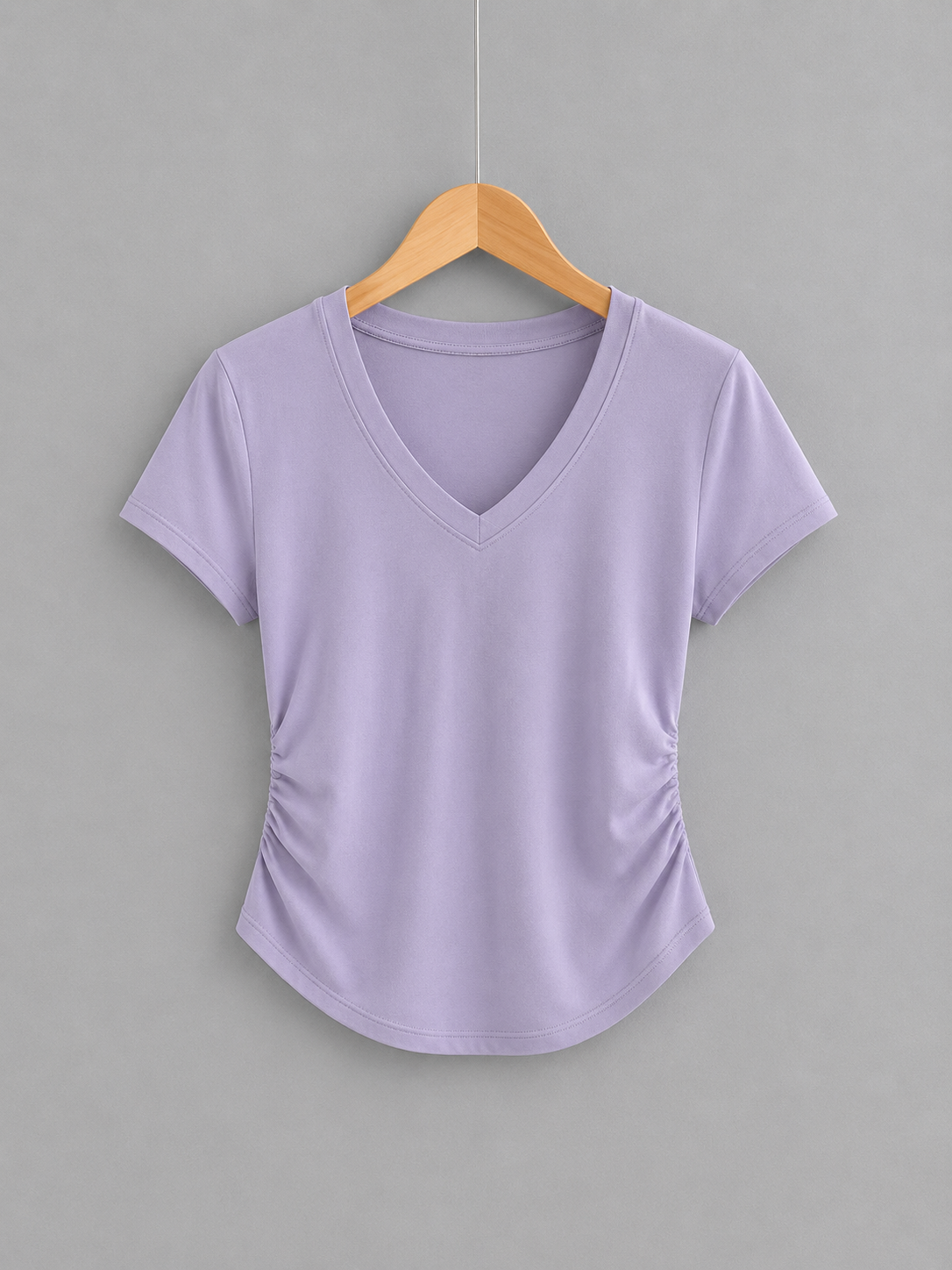 Lavender V-neck Compression Raunched T-shirt