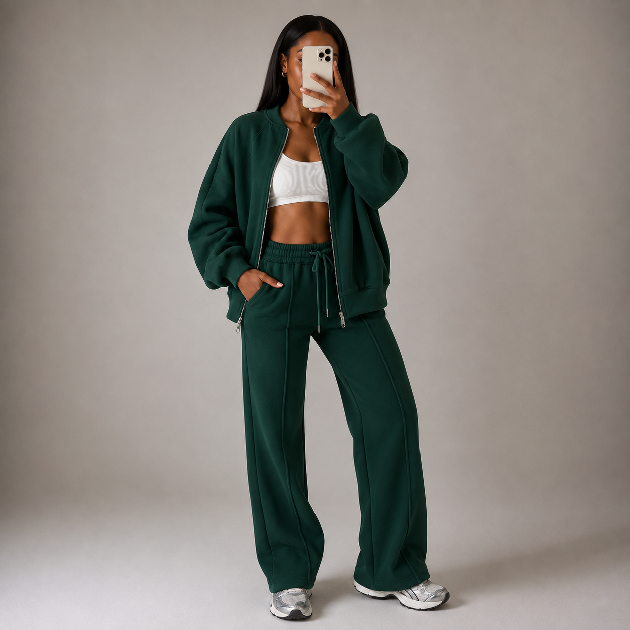 Forest Green 2pc Zip Set with Pockets (Polyester & Wool)