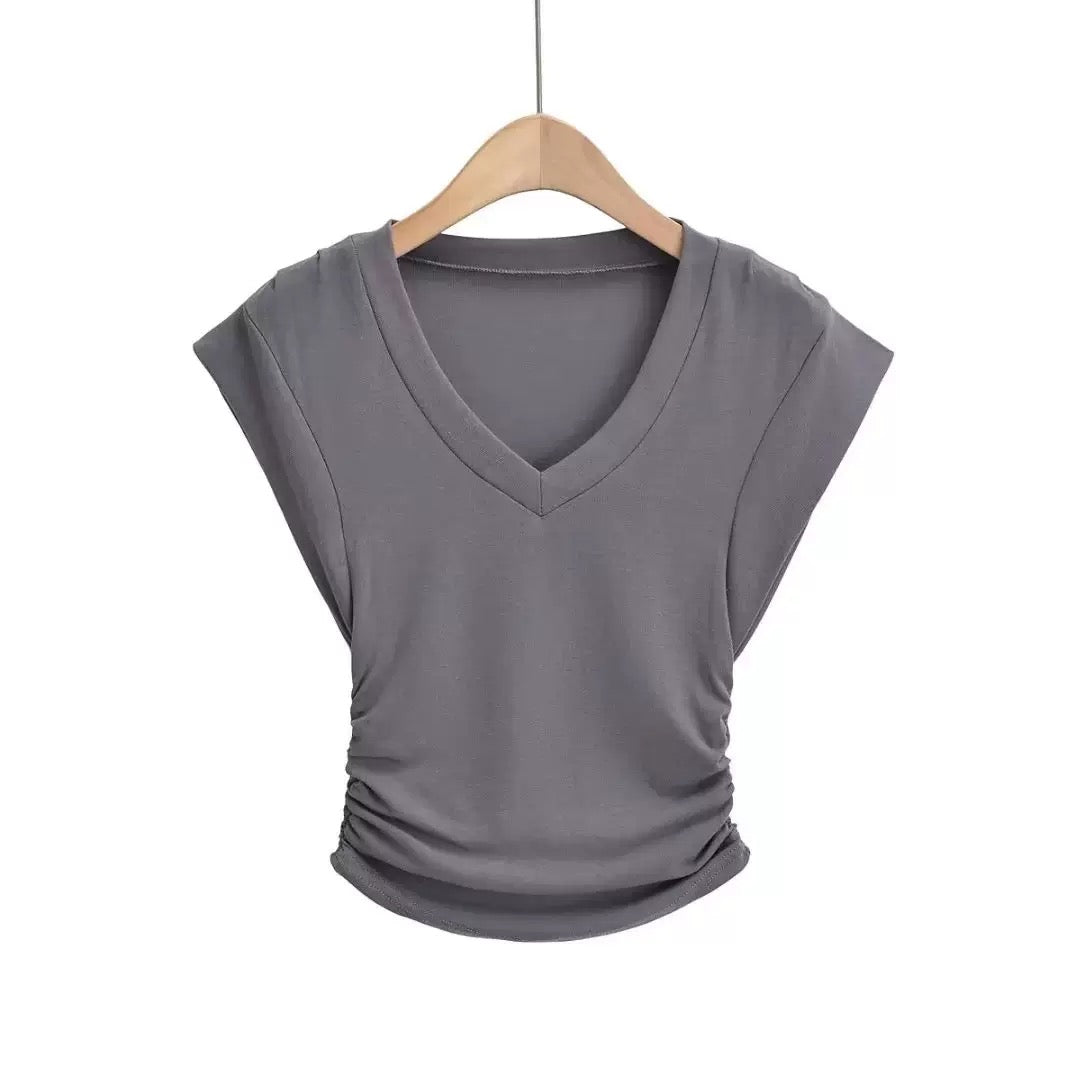 Dark Grey V-neck V-sleeve Compression T-shirt