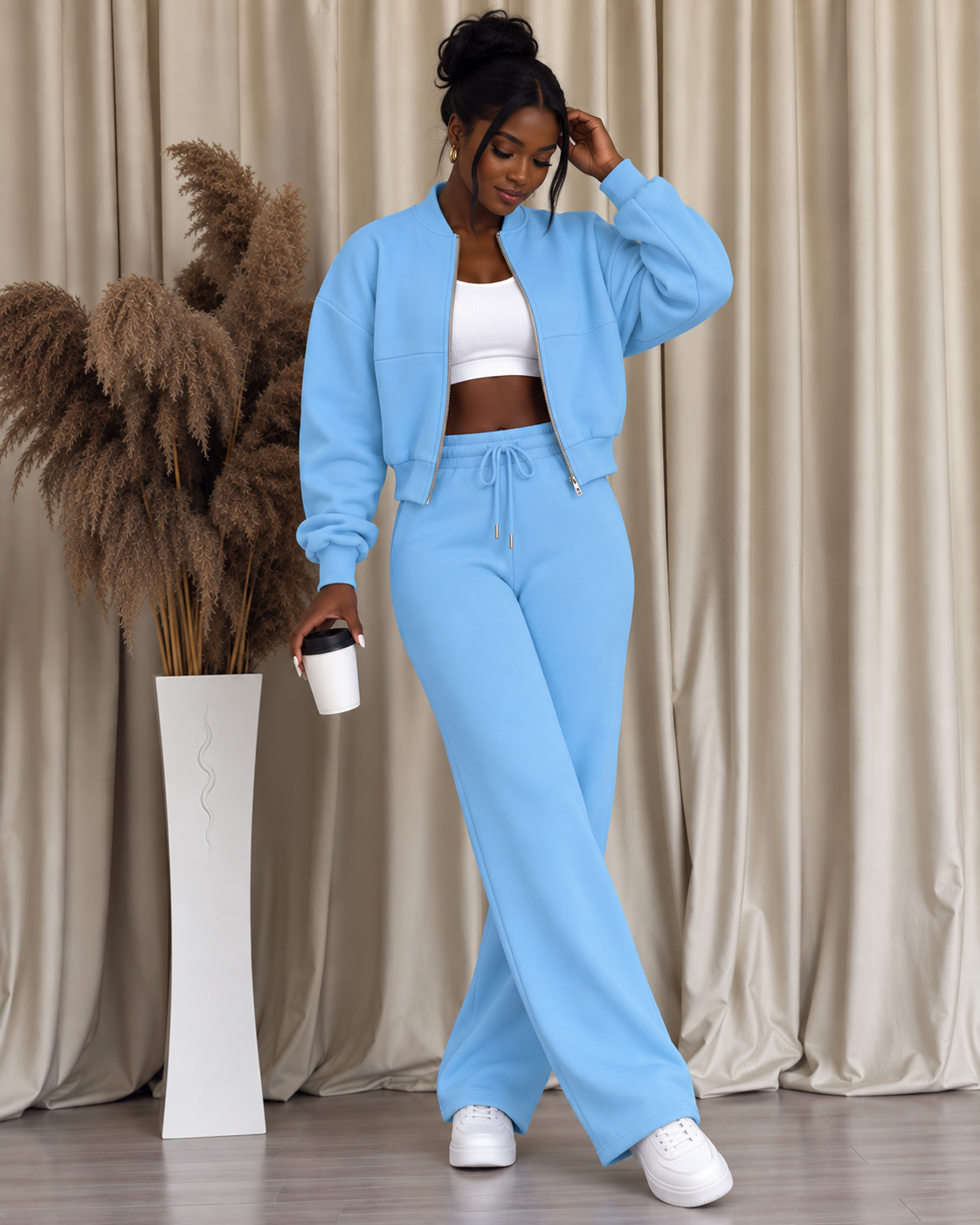 Skyblue 2pc Zip Set(Polyester & Wool)