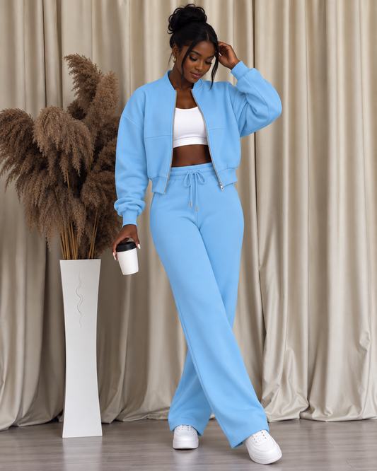 Skyblue 2pc Zip Set(Polyester & Wool)