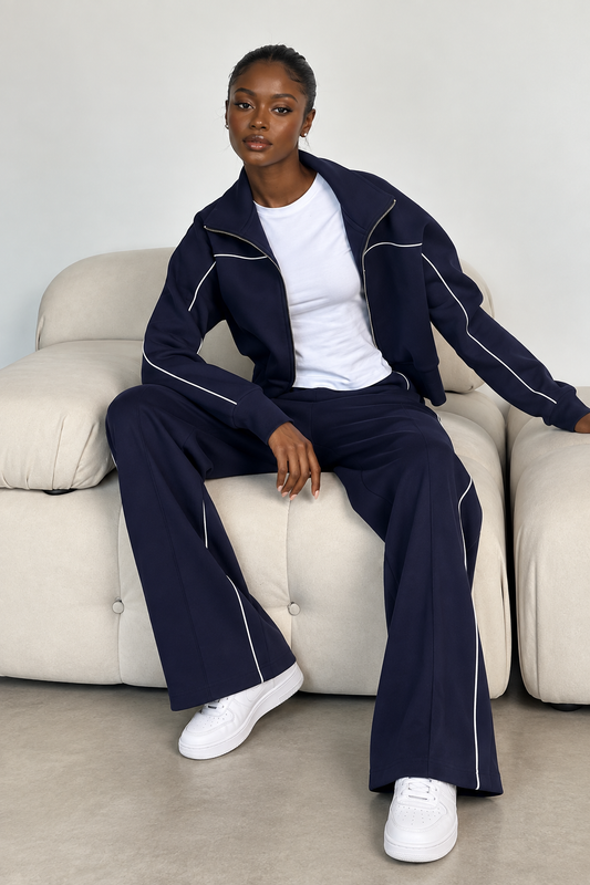 Navyblue Wideleg Track Suit (Poly/Wool)