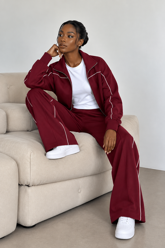 Maroon Wideleg Track Suit (Poly/Wool)