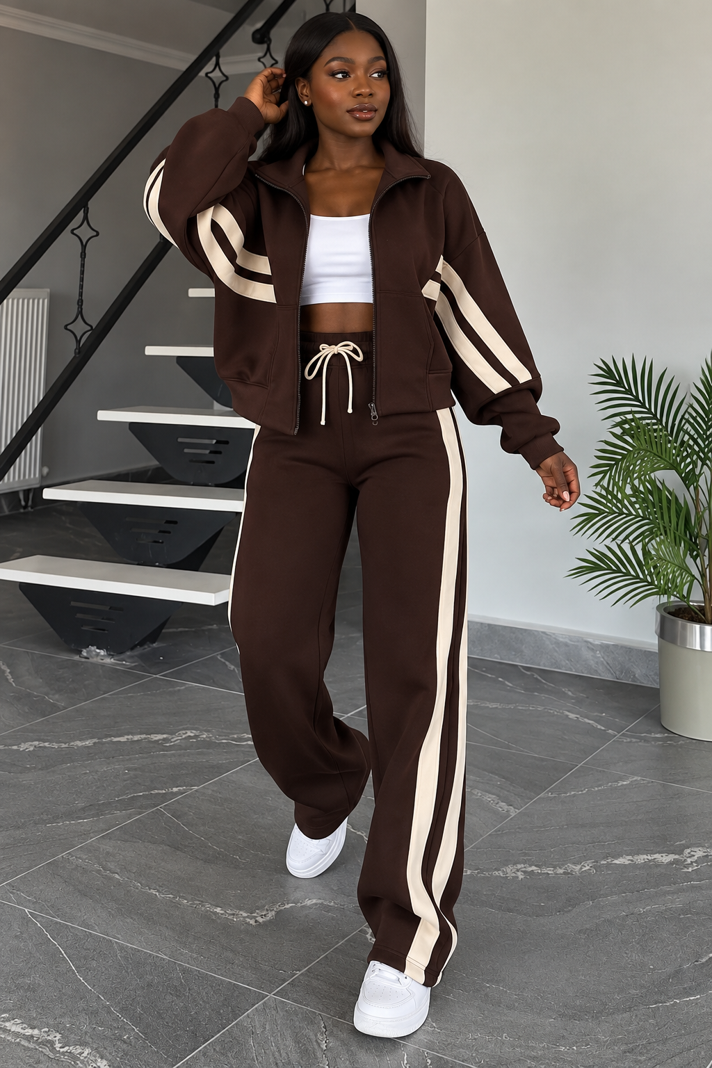 Dark chocolate Ribbon 2pc zip Tracksuit (Poly/Blend)