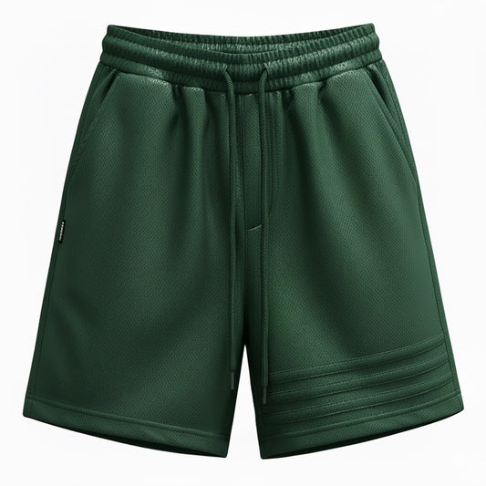 Forest Green 3-line Polyester Shorts