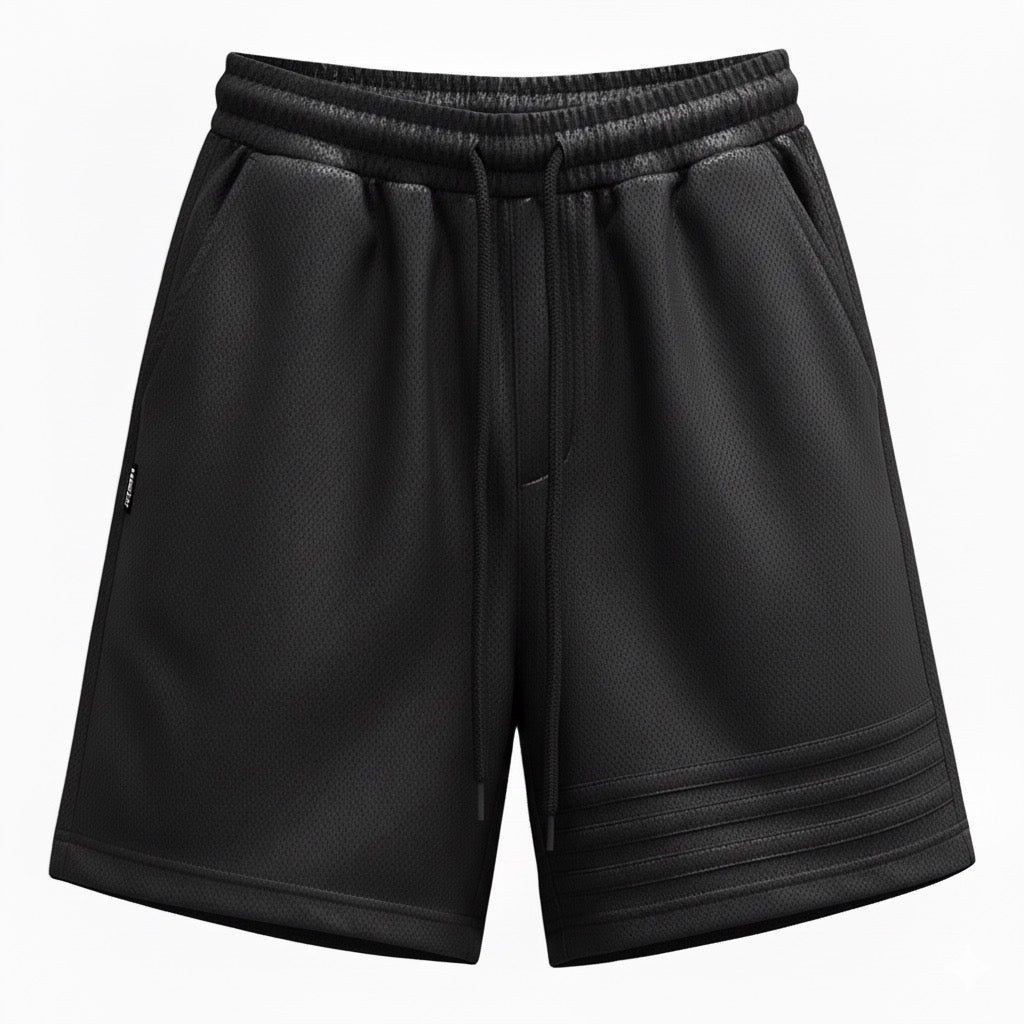 Black 3-line Polyester Shorts
