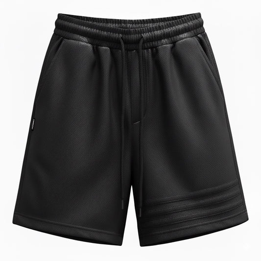 Black 3-line Polyester Shorts