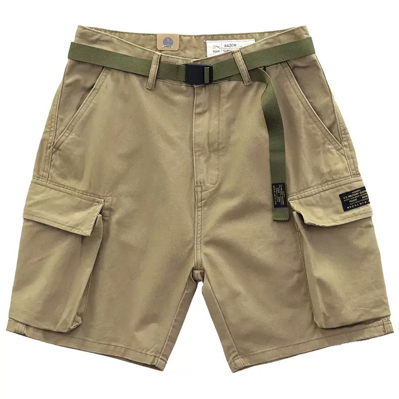 Khaki Vintage Chino Cotton Cargo Shorts