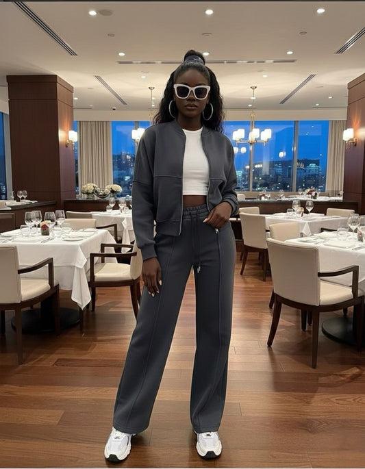 Dark Grey 2pc Zip Set(Cotton/Polyester & Wool)