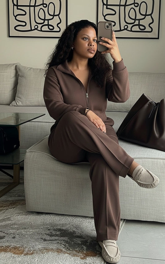 Dark Chocolate 2pc Zip Set(Cotton Blend)