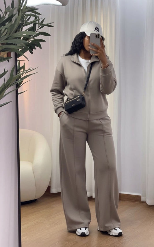 Taupe Grey 2pc Zip Set(Cotton/Polyester & Wool)