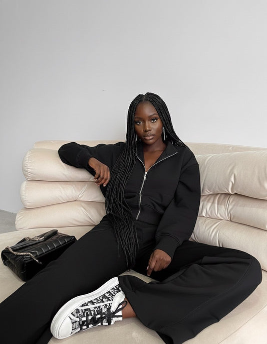 Black 2pc Zip Set(Cotton Blend)