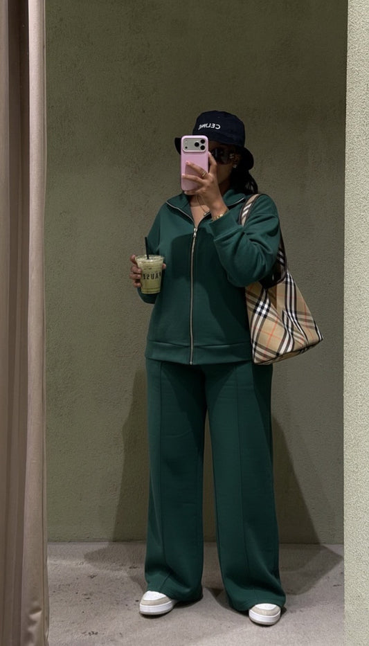 Forest Green 2pc Zip Set(Cotton Blend)