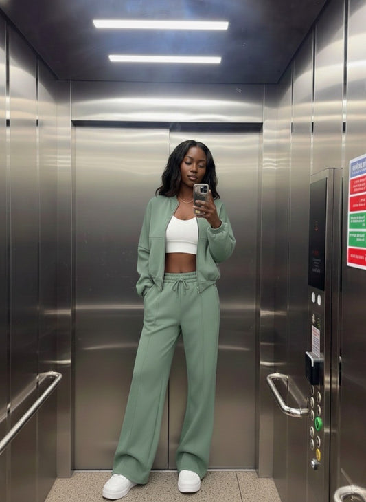 Mint Green 2pc Zip Set(Cotton/Polyester & Wool)