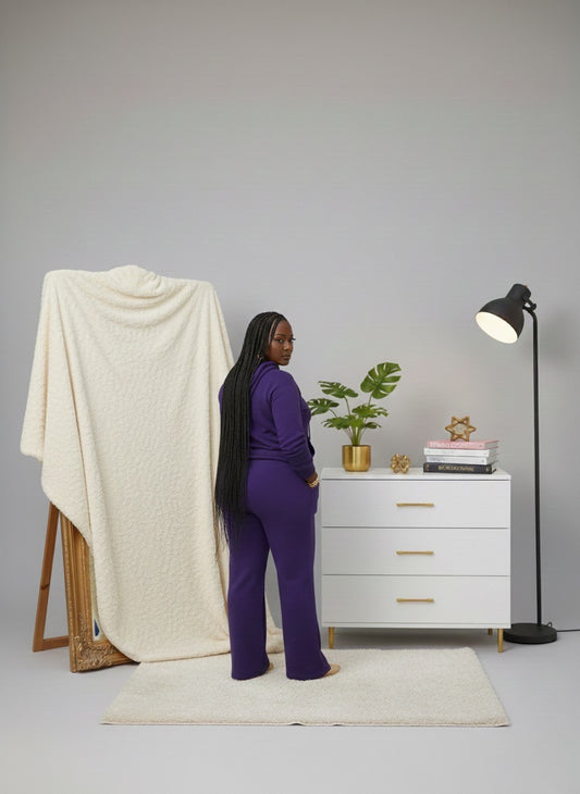 Purple 2pc Wide-Leg Set(Polyester & Wool)