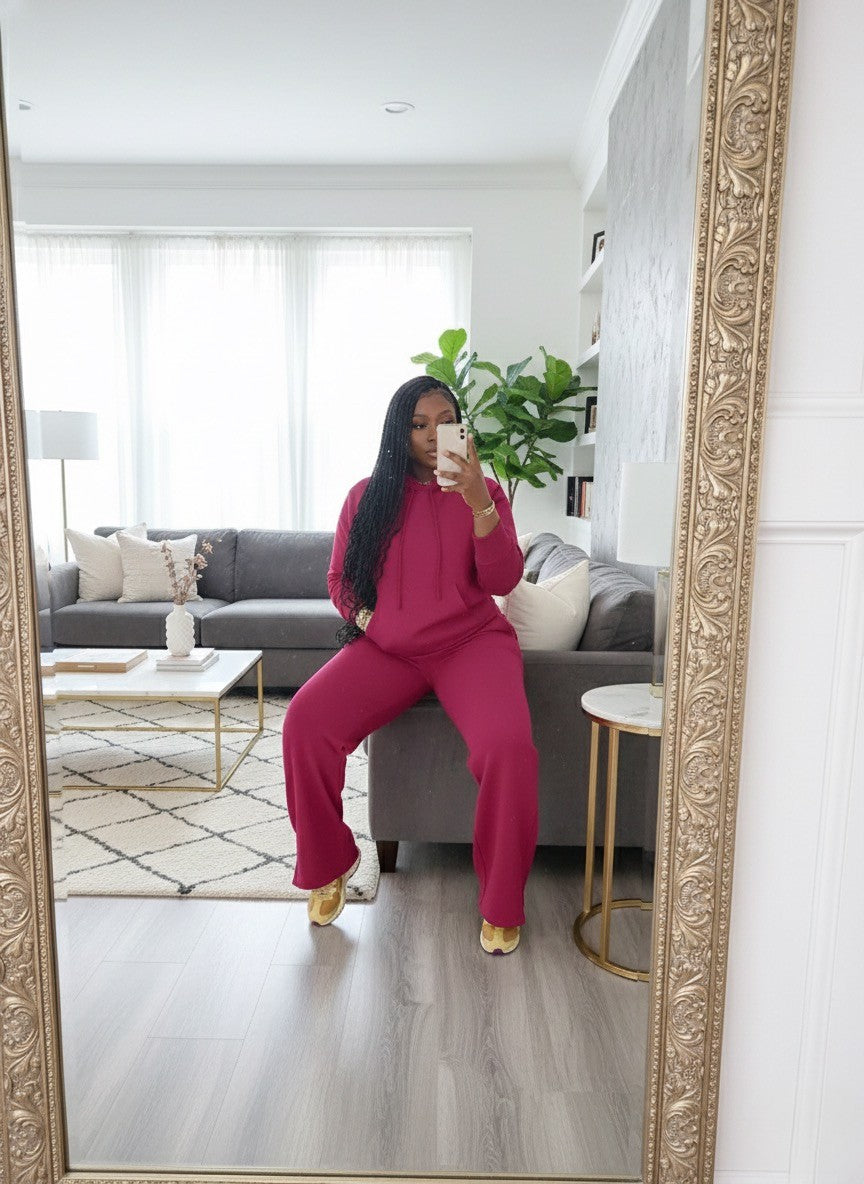 Fuschia Pink 2pc Wide-Leg Set(Polyester & Wool)