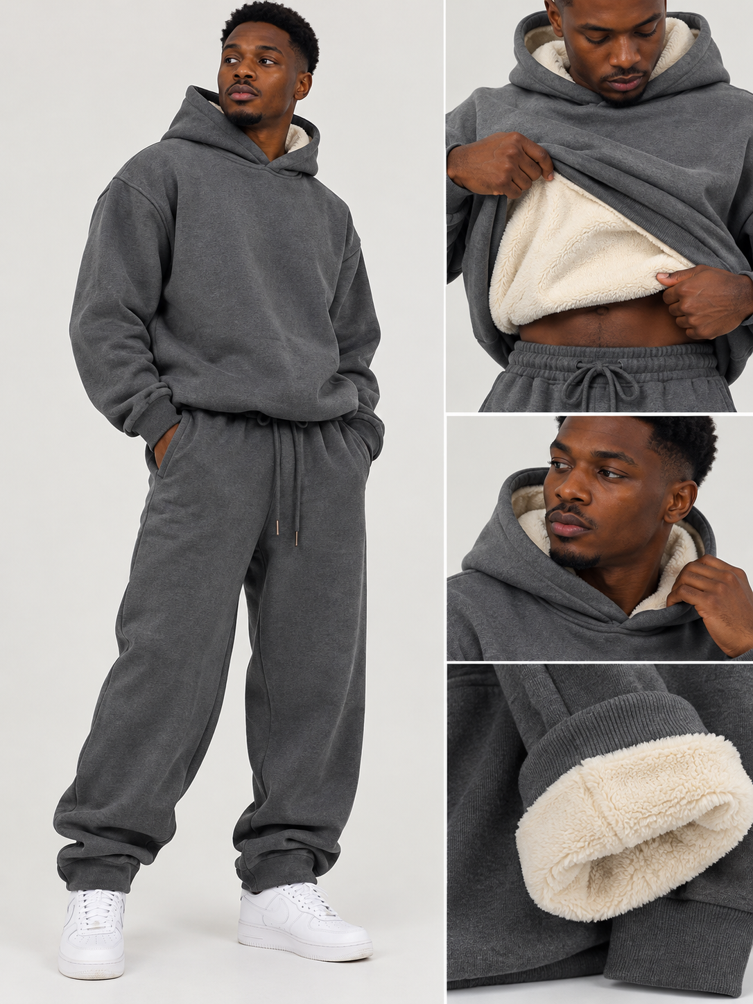 Dark Grey 2pc Hoodie Set (Extra Thick Heavy Cotton & Cashmere)