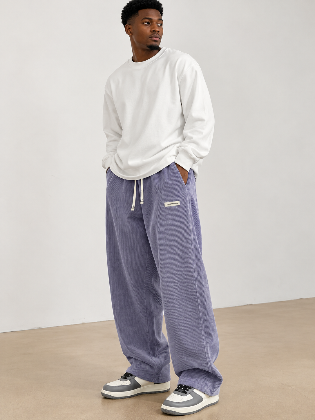 Lavender Wide-leg Sweatpant (Thin Corduroy)