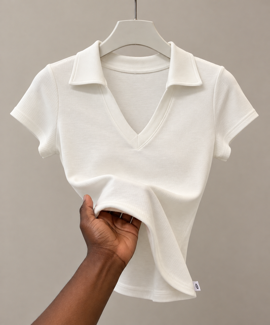 White POLO V-neck T-shirt