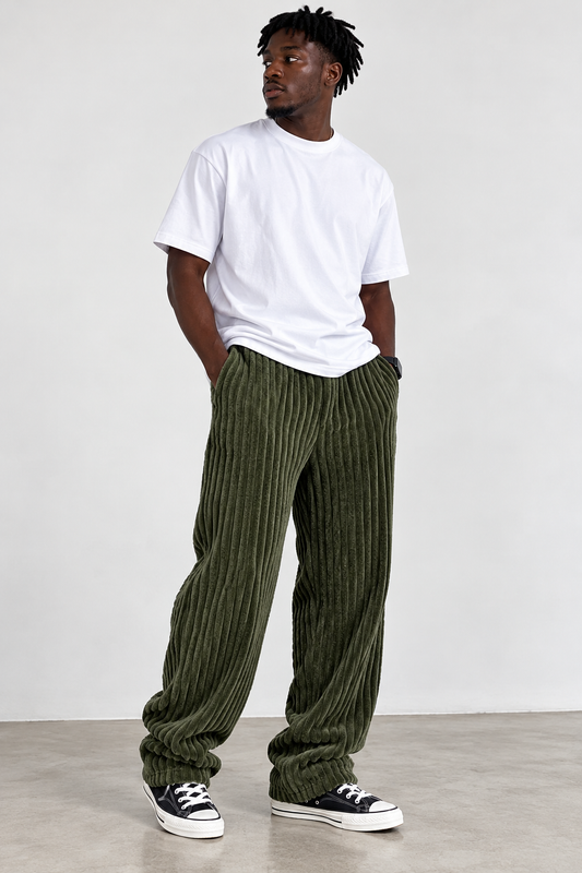 Army Green Wide-leg Sweatpant (Thick Corduroy)