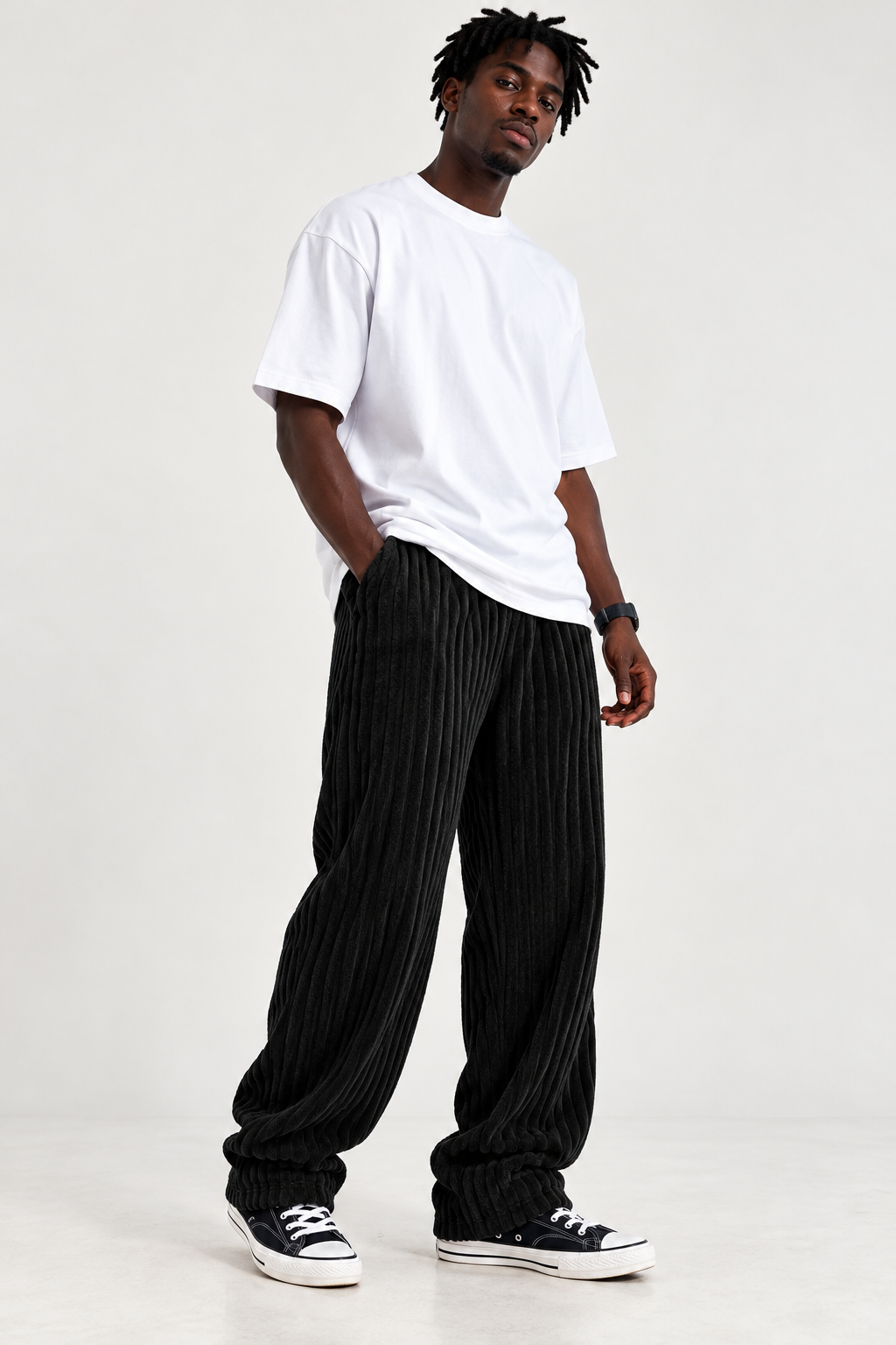 Black Wide-leg Sweatpant (Thick Corduroy)