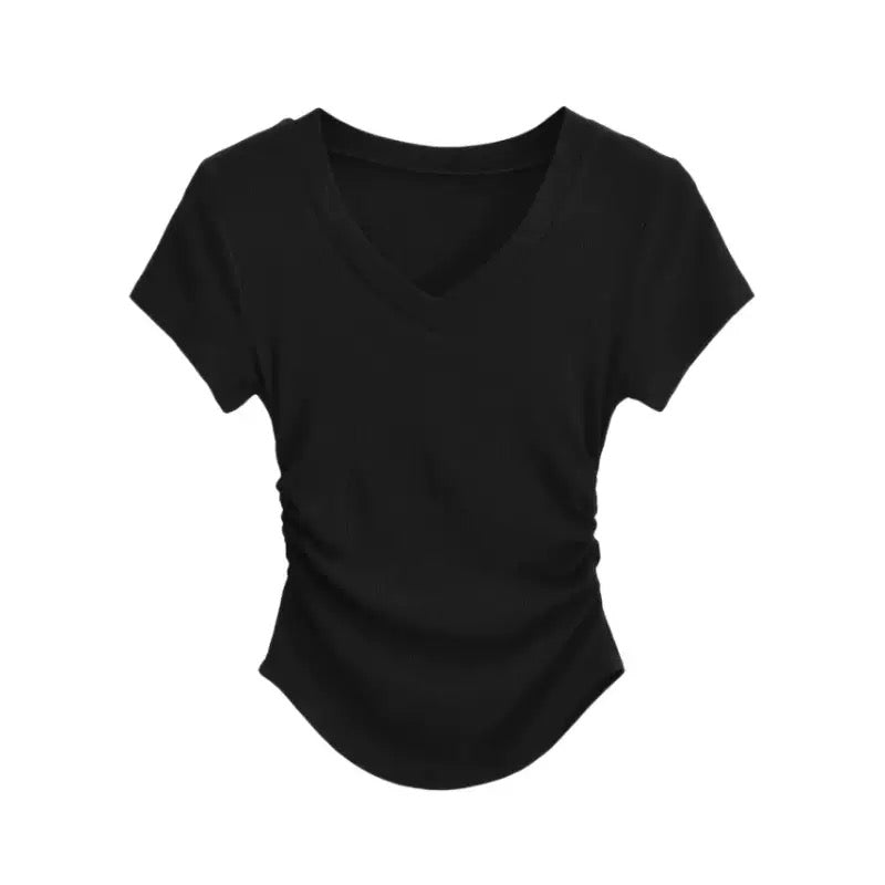 Black Ribbed V-neck Compression T-shirt